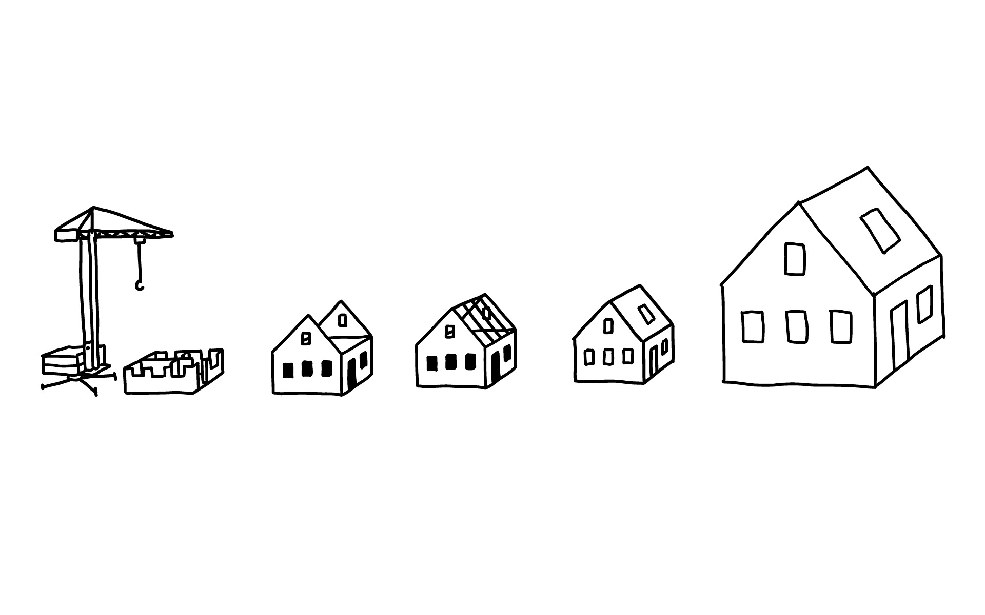 Illustration Hausbau in 5 Phasen